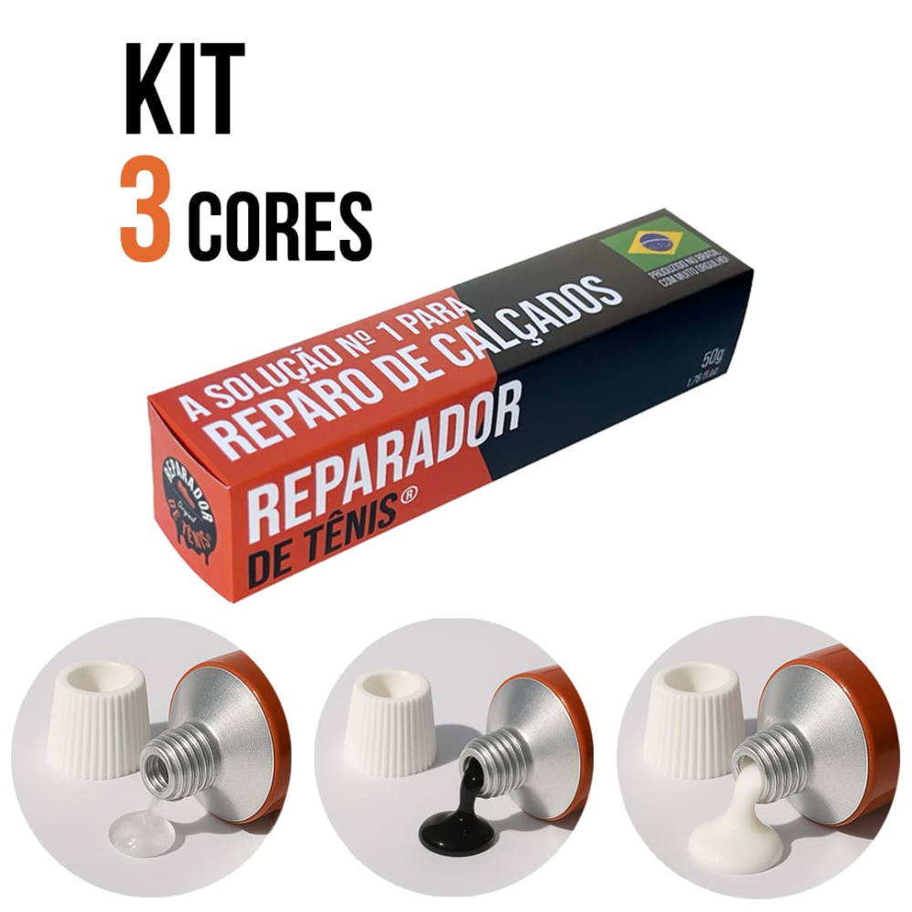 Kit 3 Cores Reparador de Tênis — Preto, Branco e Incolor